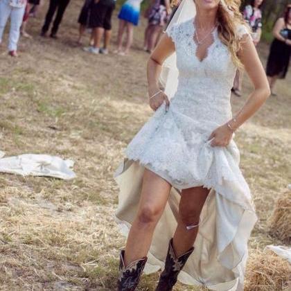 2015 High Low Wedding Dresses Sexy Sheer Pleats..