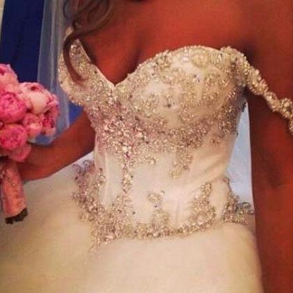 White/ivory Beading Ball Gown Tulle Wedding Dress..