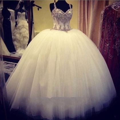 White/ivory Beading Ball Gown Tulle Wedding Dress..