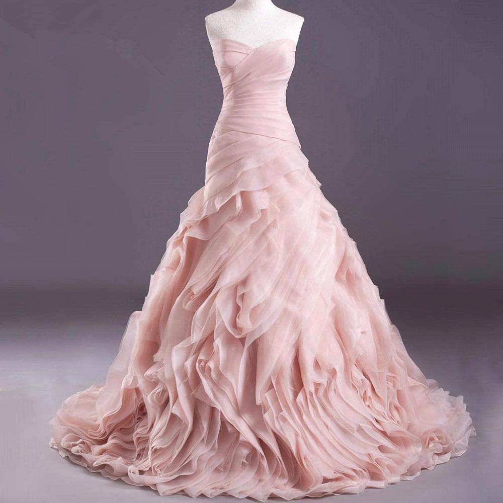 High Quality Real Blush Pink Wedding Dresses 2016 Organza Mermaid Dress
